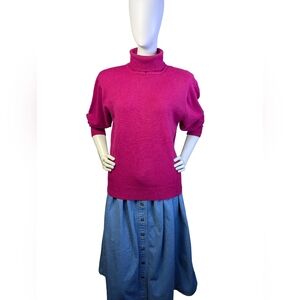 Vintage Lambswool Angora Turtleneck Sweater, Raspberry, Size L
